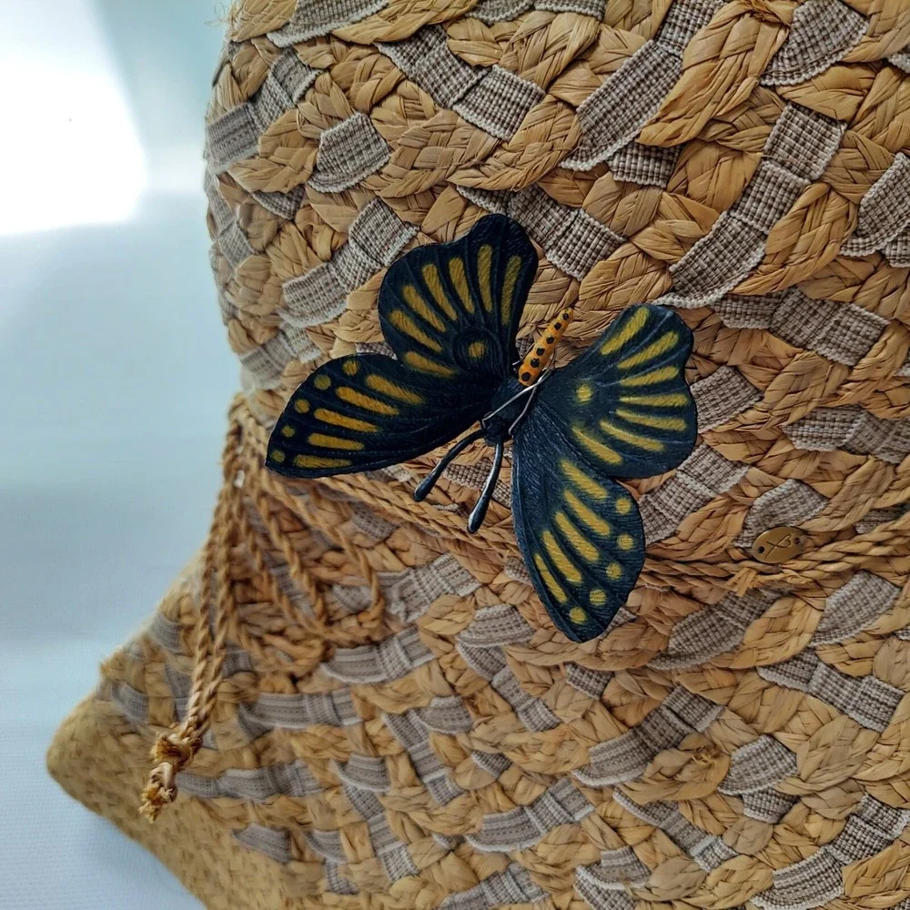 Betmar Women Strew Sun Hat One Size Tan Boho Raffia Butterfly Wide Brim Garden